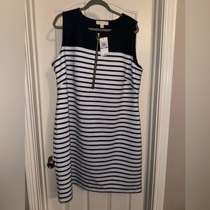 MICHAEL Michael Kors Black and White Striped Midi Dress